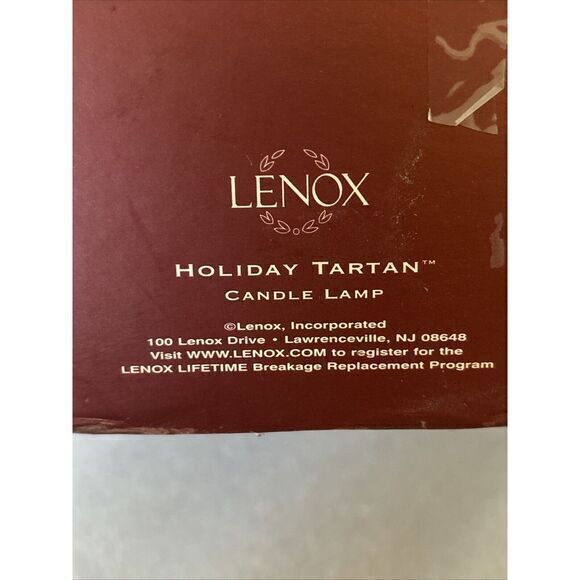 Lenox Holiday Tartan Candle Lamp Holly Leaves Gold Rim Christmas Gift 6238752 - Picture 8 of 9